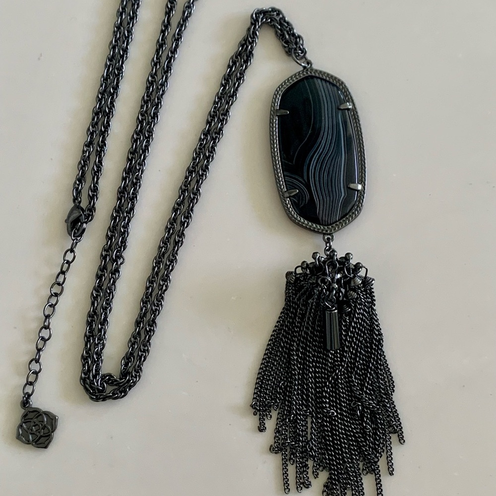 Kendra Scott Black Banded Agate Gunmetal Rayne